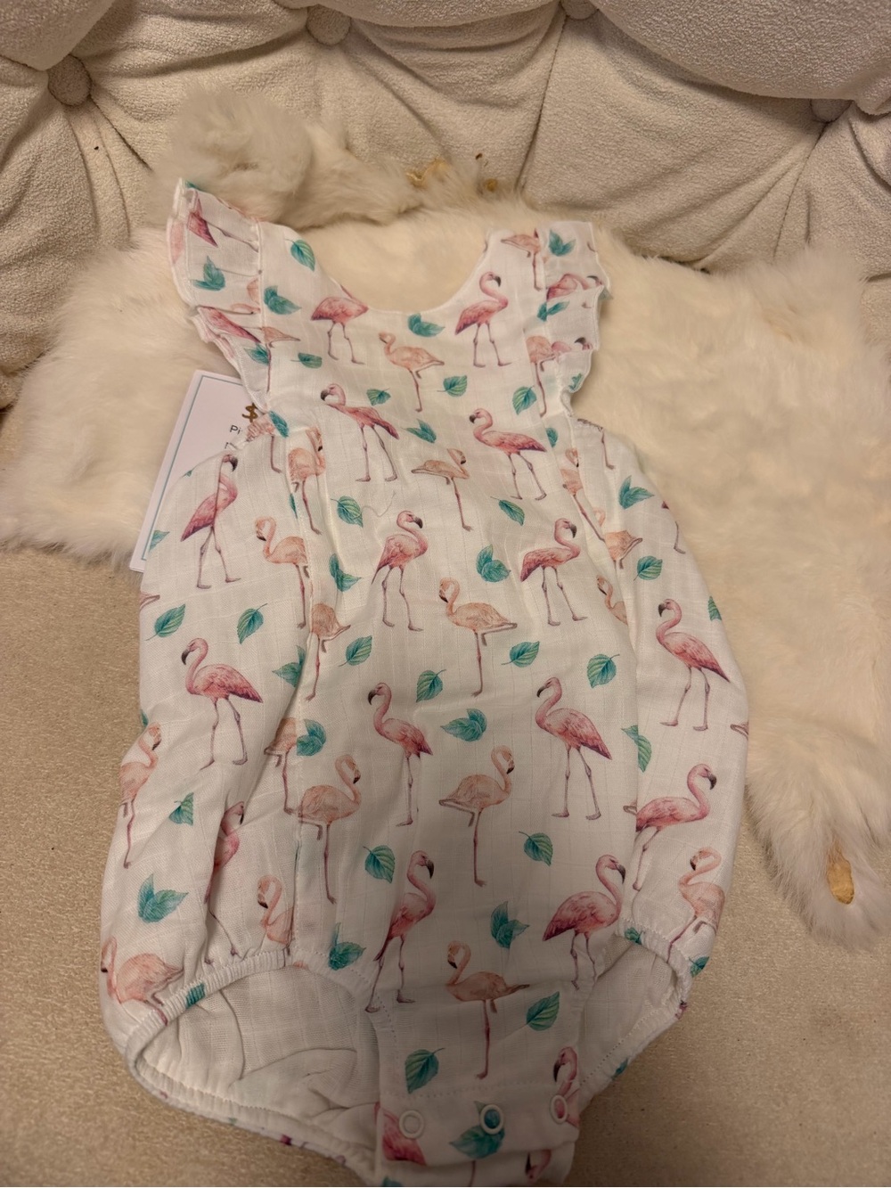 Baby Girl Flamingo Print Bubble Romper - Pink & Teal
